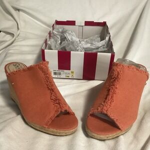 Circus by Sam Edelman Orange Canvas Wedge Espadrille Mules Womens Size 9 NIB